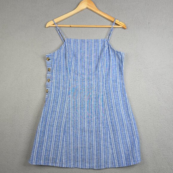 Lulus Mini Dress Large Pier and There Blue White Striped Side-Button Nautical - Picture 9 of 10
